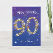 Carte 90e anniversaire - 90 en étoiles - bleu - 90 ans (Devant)