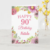 Carte 90e anniversaire Aquarelle Florale Fleurs rose Car (Fleur jaune)
