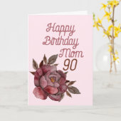 Carte 90e anniversaire Aquarelle Vintage Rose rouge (Fleur jaune)