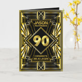 Carte 90e anniversaire Art Déco Gold Black Great Gatsby (Fleur jaune)