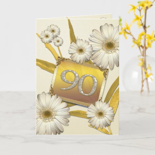 Carte 90e anniversaire avec marguerites. (Fleur jaune)