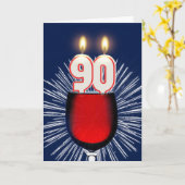 Carte 90e anniversaire avec vin et bougies (Fleur jaune)