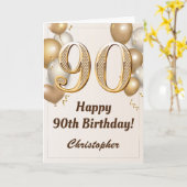 Carte 90e anniversaire Ballons d'or et Confetti Annivers (Fleur jaune)