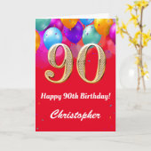 Carte 90e anniversaire Ballons rouges et dorés (Fleur jaune)