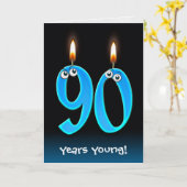 Carte 90e anniversaire bougies avec boules d'yeux (Fleur jaune)