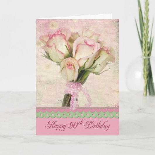 Carte 90e anniversaire Bouquet rose (Devant)