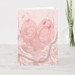Carte 90e Anniversaire Carte, Rose Floral, Coeur Avec Be