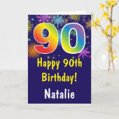 Carte 90e anniversaire Couleur d'arc-en-ciel Feu d'artif (Fleur jaune)