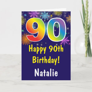 Carte 90e anniversaire Couleur d'arc-en-ciel Feu d'artif