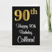 Carte 90e anniversaire ~ Elégant Luxueux Faux Gold Look (Devant)