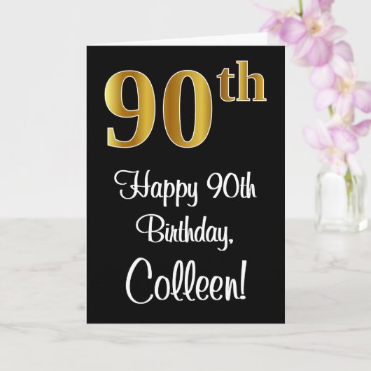 Carte 90e anniversaire ~ Elégant Luxueux Faux Gold Look (Orchidée)