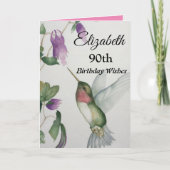 Carte 90e anniversaire Elégante Aquarelle de colibri (Devant)