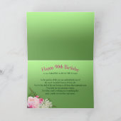 Carte 90e anniversaire, Feminine aux pivoines roses, Fle (Intérieur)