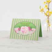 Carte 90e anniversaire, Feminine aux pivoines roses, Fle (Fleur jaune)