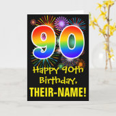 Carte 90e anniversaire : Fun Motif Fireworks + Rainbow 9 (Fleur jaune)