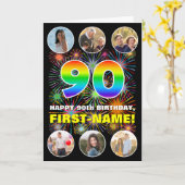 Carte 90e anniversaire : Fun Rainbow #, Custom Name & Ph (Fleur jaune)