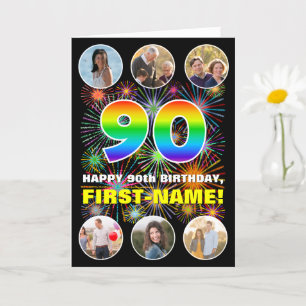 Carte 90e anniversaire : Fun Rainbow #, Custom Name & Ph