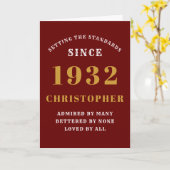 Carte 90e anniversaire Né en 1932 Rouge Gold Nom Année (Fleur jaune)