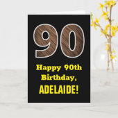 Carte 90e anniversaire : Nom, Motif Faux Wood Grain "90" (Fleur jaune)