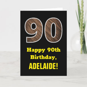 Carte 90e anniversaire : Nom, Motif Faux Wood Grain "90"