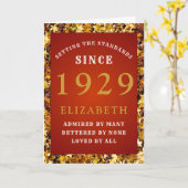 Carte 90e Anniversaire Normes Né 1929 Red Gold Stars (Fleur jaune)