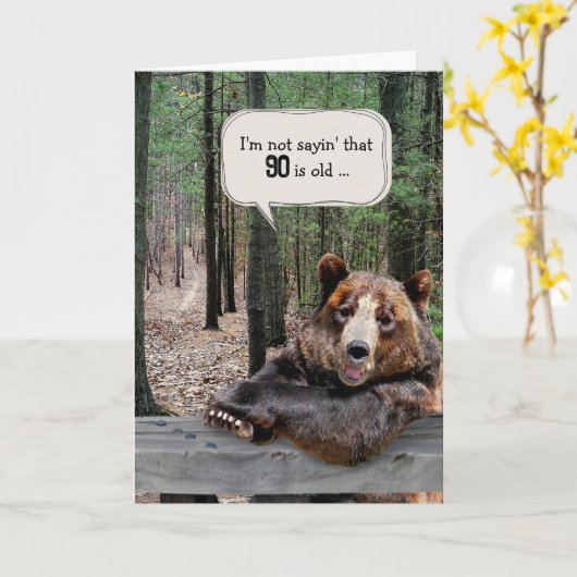 Carte 90e anniversaire Ours dans une forêt (Fleur jaune)