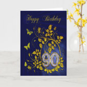 Carte 90e anniversaire papillons dorés (Fleur jaune)