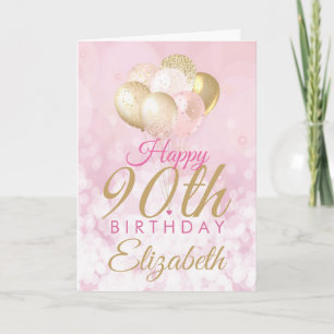 Carte 90e anniversaire Parties scintillant rose ballon