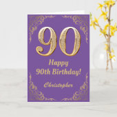 Carte 90e anniversaire Parties scintillant violet et or (Fleur jaune)