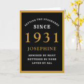 Carte 90e anniversaire personnalisé 1931 Black Gold Chic (Fleur jaune)