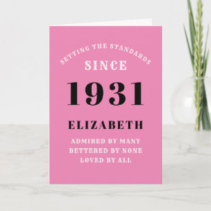 Carte 90e anniversaire personnalisé Né en 1931 Noir rose