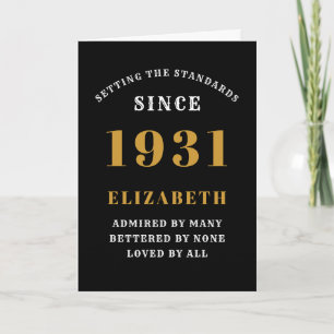 Carte 90e anniversaire personnalisé Né en 1931Black Gold