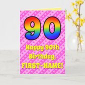 Carte 90e anniversaire : Pink Stripes & Hearts, Arc en c (Fleur jaune)