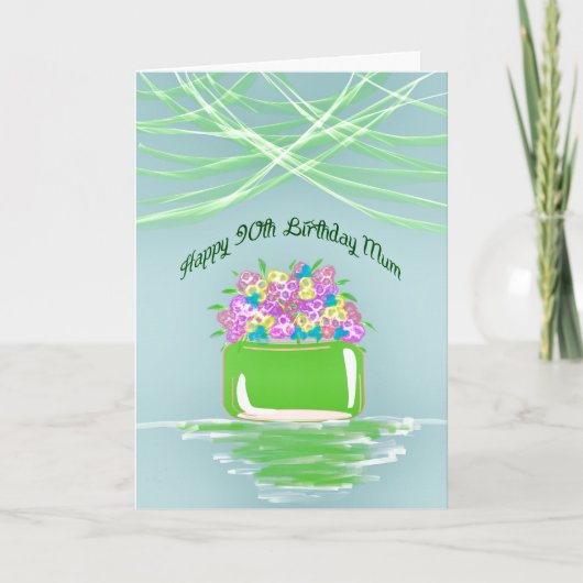 Carte 90e anniversaire pour maman Panier de fleurs en Pa (Devant)
