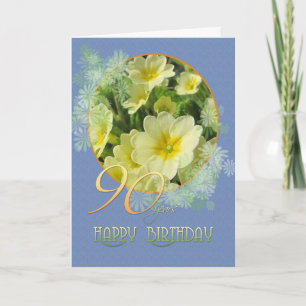 Carte 90e anniversaire Primroses et bleu