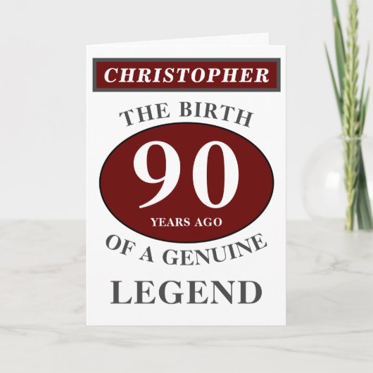 Carte 90e anniversaire Red Genuine Legend Ajouter votre  (Devant)