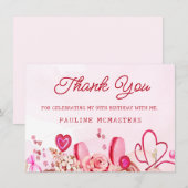 Carte 90e anniversaire Rose rose Tourbillonnant Merci de (Devant / Derrière)