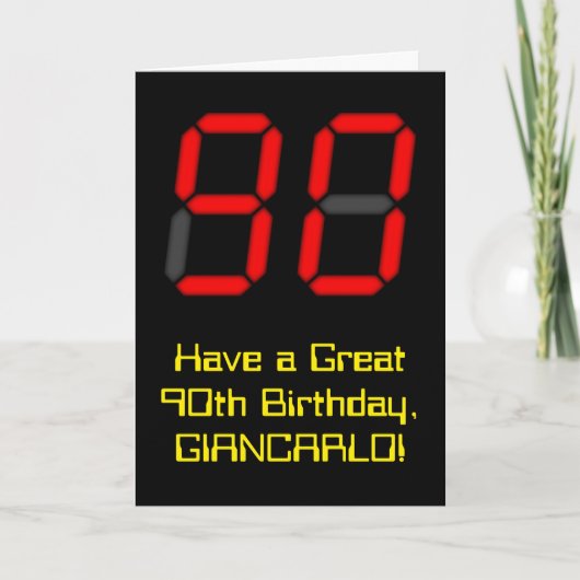 Carte 90e anniversaire : Rouge Digital Clock Style "90" (Devant)