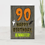 Carte 90e anniversaire : Spooky Halloween Theme<br><div class="desc">Front of this scary and spooky Halloween birthday themed greeting card design objets a large number "90". "HAPPY BIRTHDAY", plus a customizable name Donc, There are depicommunied of a bat and a ghost on the front. The inside fechaa custom birthday greeting message, or could perhaps be cleared and left blank...</div>