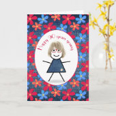 Carte 90e Anniversaire Stick Girl and Daisies On Denim (Fleur jaune)