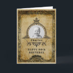Carte 90e Birthday Retro Vintage Monogram Photo Adult<br><div class="desc">Vintage retro distressed style milestone 90th Birthday greeting card. Men's Elegant Birthday. This charming young man is turning 90. Insert your own photo. Modèle provided so easily personalized. Note the photo will be the solimes colors as you use. Le design est donc available with other age milestones and a women's...</div>