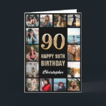 Carte 90e Joyeux Anniversaire Black and Gold Photo Colla<br><div class="desc">90th Happy Birthday Black and Gold Photo Collage Birthday Card. Pour plus de personnalisation,  cliquez sur le bouton "Customiser" et utilisez notre outil de conception pour modifier ce modèle.</div>
