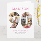 Carte 90e Numéro Photo Collage Nom Pink Greeting (Fleur jaune)