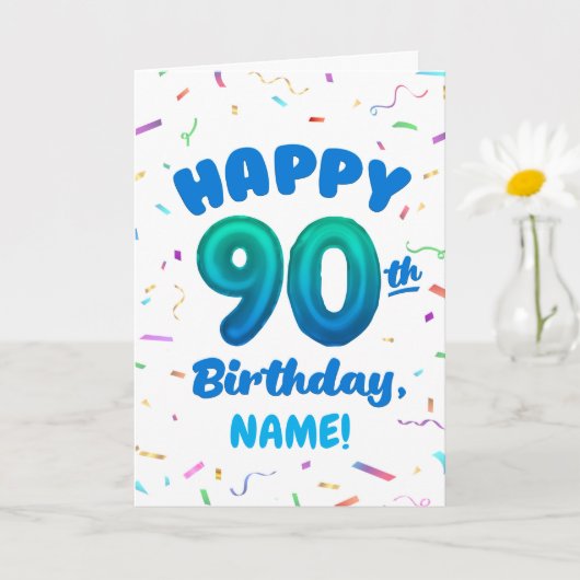 Carte 90th Balloon Number Custom Name Birthday Card (Petite plante)