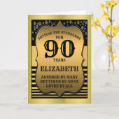 Carte 90th Birthday Black & Gold Ajouter votre nom Salut (Fleur jaune)