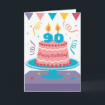 Carte 90th Birthday Cake : Personnalisable !<br><div class="desc">CONCEPTION PERSONNALISABLE ! Changez l'âge pour convenir ! Par exemple, 90 peuvent devenir 91. Le placement des bougies est également réglable. C'est la carte d'anniversaire parfaite pour n'importe qui dans la vingtaine. Il dispose d'un gâteau de luxe avec les mots "Joyeux anniversaire". L'âge du destinataire est représenté par des bougies...</div>
