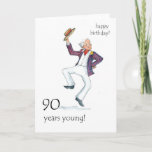 Carte 90th Birthday Card - Man Dancing!<br><div class="desc">Une carte d'anniversaire 90e avec un homme plus âgé dans un blazer rayé dansant et élevant son casquette de bateau! Image d'aquarelle de Judy Adamson. Des tasses et des signets correspondants sont également disponibles.</div>