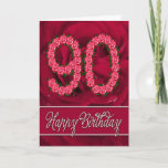 Carte 90th birthday card with roses and leaves<br><div class="desc">Numbers formed from roses with a red rose in the background. A stunning birthday card for an elegant lady. See the whole range of cards for ages and relationships in my store. All artiwork copyright Norma Cornes</div>