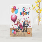 Carte 90th Birthday Funny Old Man and Woman Balloons (Fleur jaune)