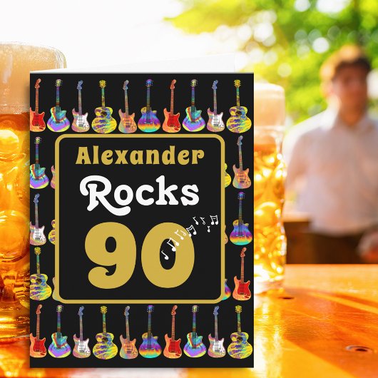 Carte 90th birthday Retro Groovy Guitar Personalized